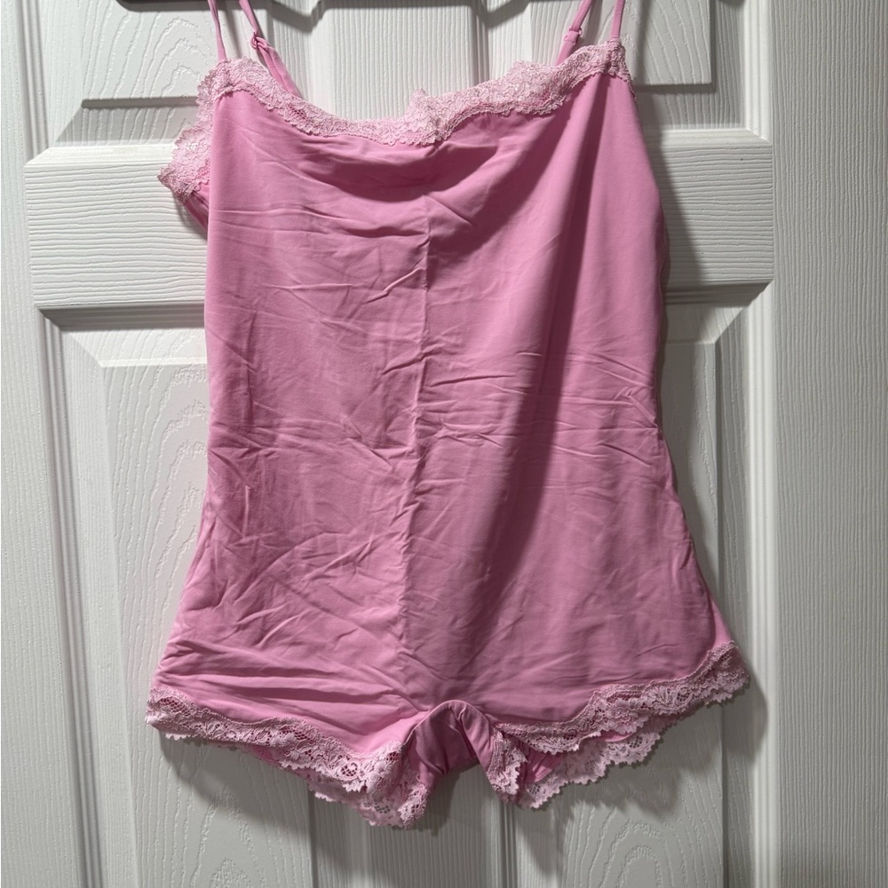 SKIMS Pink Lace-Trim Bodysuit Romper